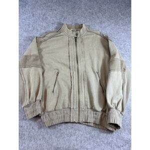 We The Free Lou Moto Zip Jacket Womens XS Green Fleece Oversized Utility Relaxed